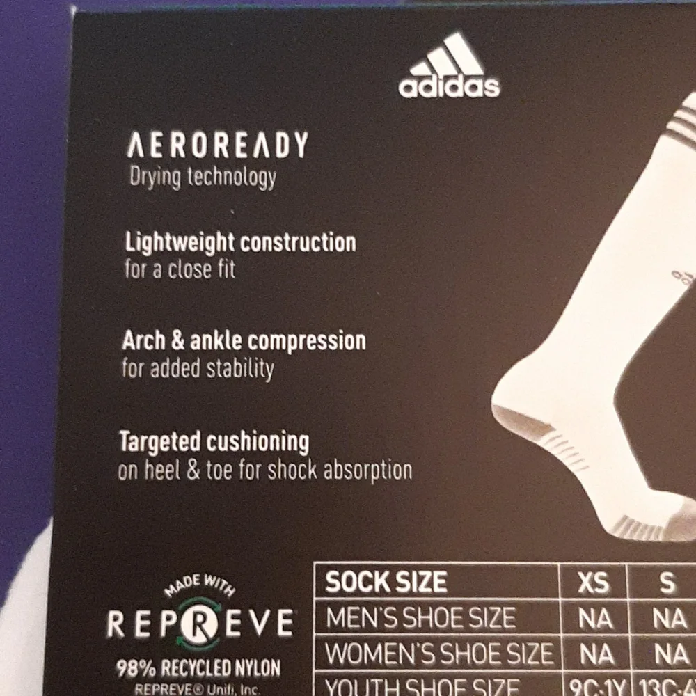 adidas NWT White Soccer Socks with Black Stripes Size M